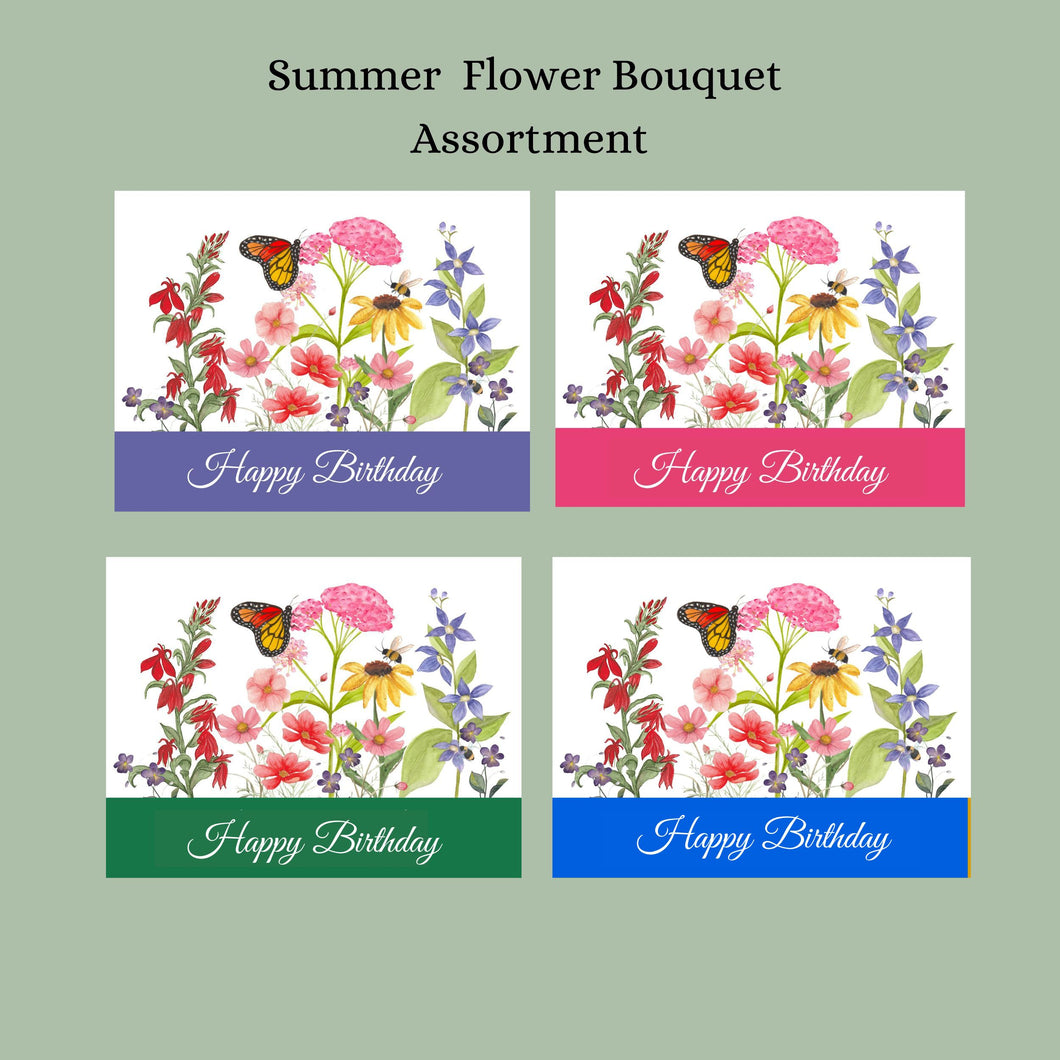 Assortment Note Cards, Native Summer Flower Bouquet Band,  Personalized  4.25