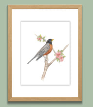 Load image into Gallery viewer, Robin with Apple Blossom Watercolor Print

