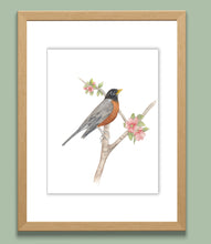Load image into Gallery viewer, Robin with Apple Blossom Watercolor Print