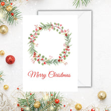 Load image into Gallery viewer, Christmas Greeting Card, 5 x7 Personalized with wreath, FREE SHIPPING
