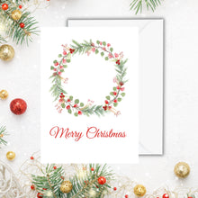 Load image into Gallery viewer, Christmas Greeting Card, 5 x7 Personalized with wreath, FREE SHIPPING