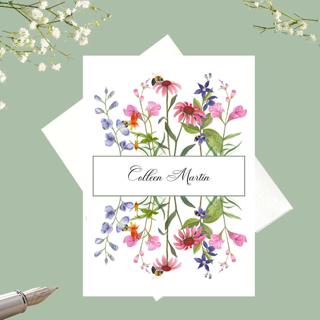Note Cards, Native Flower Bouquet Personalized  4.25