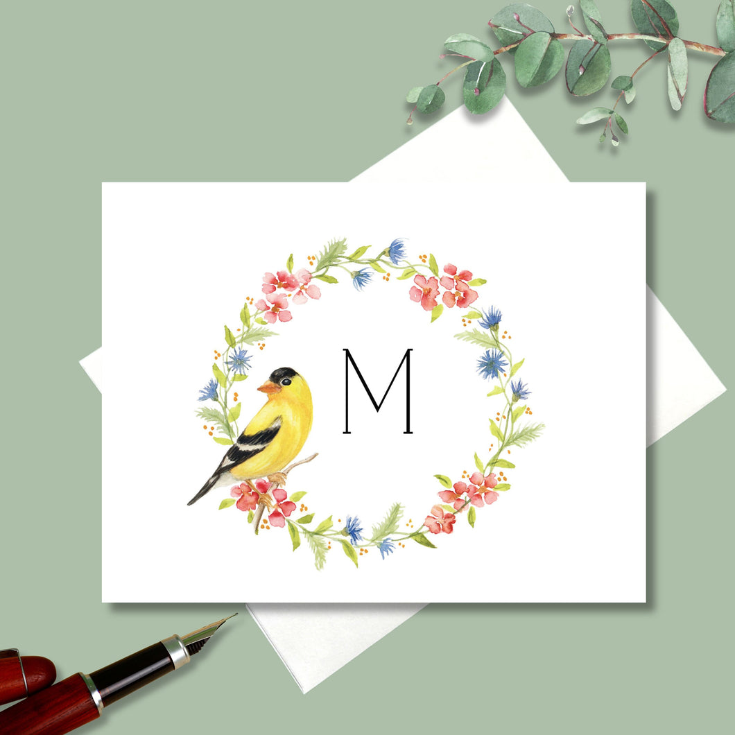 Note Cards, Spring Wreath with Yellow Finch Note Card Set