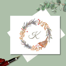 Load image into Gallery viewer, Note Cards, Fall Wreath with Wren