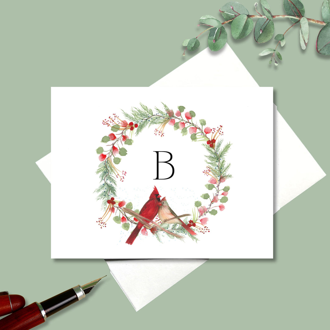 Note Cards, Winter Wreath with Cardinals