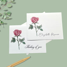Load image into Gallery viewer, Note Cards, Personalized Single Rose, 4.25" x 5.5" with envelopes