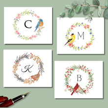 Load image into Gallery viewer, Note Cards, Wreath with Bird Assortment, 4.25" x 5.5" with envelopes
