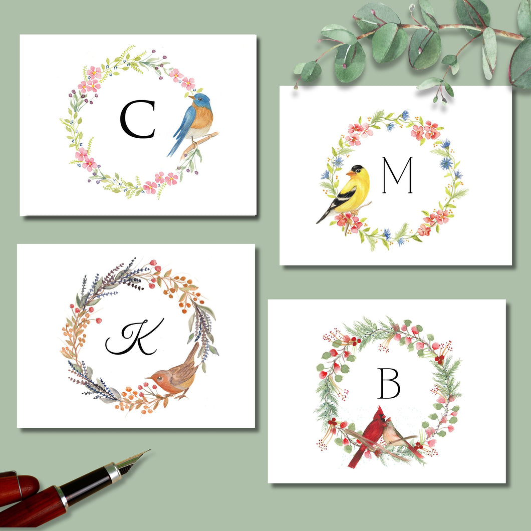 Note Cards, Wreath with Bird Assortment, 4.25