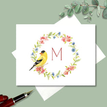 Load image into Gallery viewer, Note Cards, Spring Wreath with Yellow Finch Note Card Set