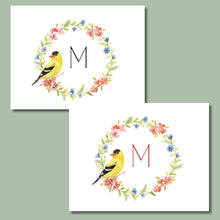 Load image into Gallery viewer, Note Cards, Spring Wreath with Yellow Finch Note Card Set