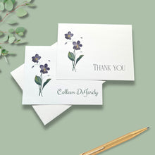 Load image into Gallery viewer, Note Cards, Personalized Violets, 4.25" x 5.5" with envelopes