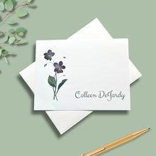Load image into Gallery viewer, Note Cards, Personalized Violets, 4.25&quot; x 5.5&quot; with envelopes
