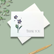 Load image into Gallery viewer, Note Cards, Personalized Violets, 4.25&quot; x 5.5&quot; with envelopes
