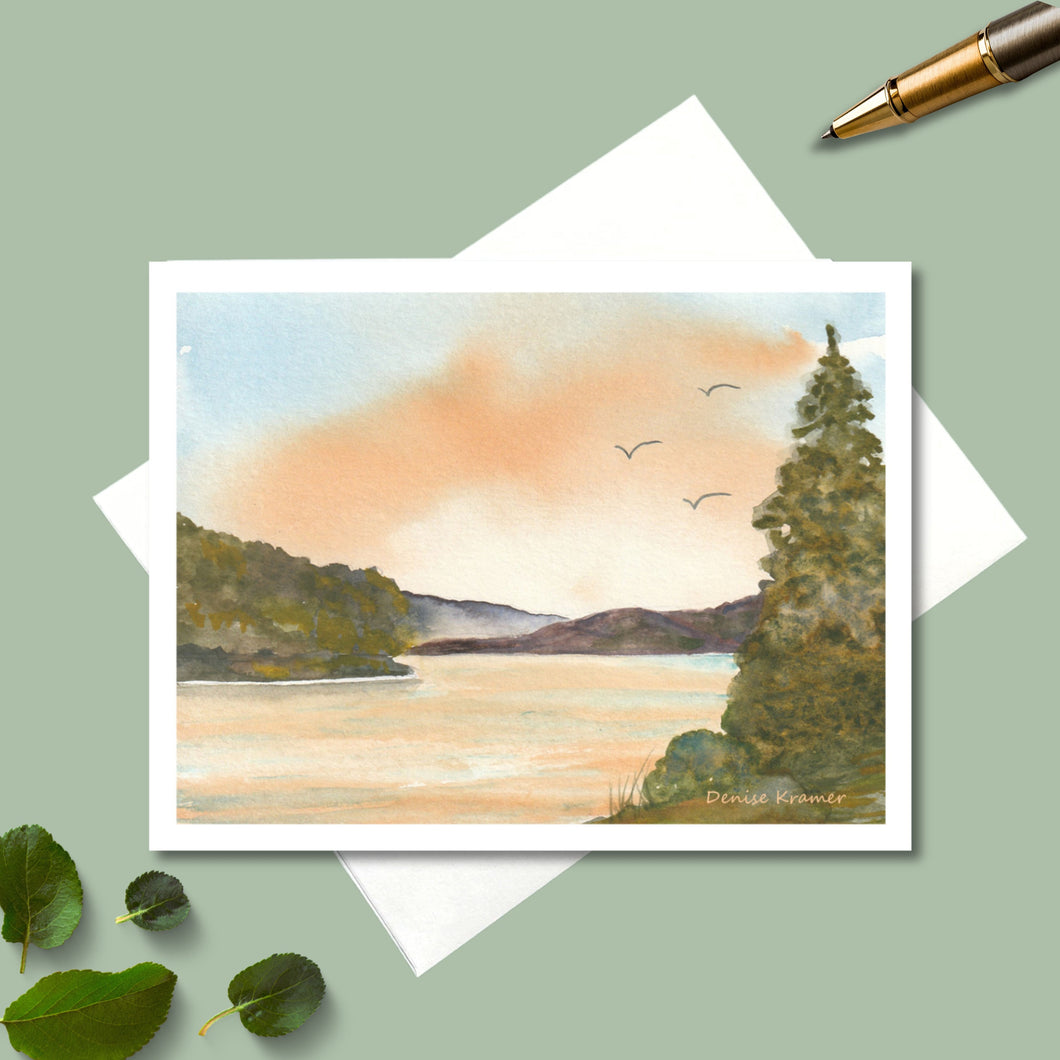 Note Cards, Lake with Pines with Personalized Option