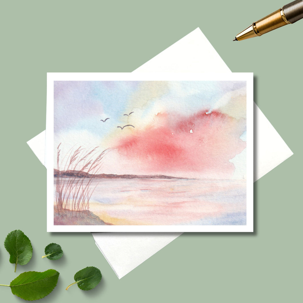 Note Cards, Ocean Sunrise with Personalized Option