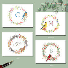 Load image into Gallery viewer, Note Cards, Wreath with Bird Assortment, 4.25" x 5.5" with envelopes