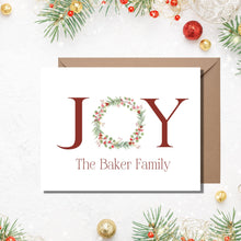 Load image into Gallery viewer, Joy Christmas Cards, Personalized Cards, 4.25" x 5.5" with envelopes.