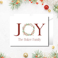 Load image into Gallery viewer, Joy Christmas Cards, Personalized Cards, 4.25" x 5.5" with envelopes.
