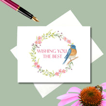 Load image into Gallery viewer, Note Cards, Spring Wreath with Blue Bird Note Card Set 4.25 x 5.5

