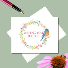Load image into Gallery viewer, Note Cards, Spring Wreath with Blue Bird Note Card Set 4.25 x 5.5