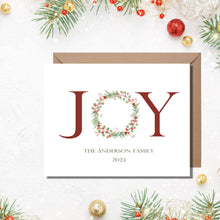 Load image into Gallery viewer, Joy Christmas Cards, Personalized Cards, 4.25" x 5.5" with envelopes.