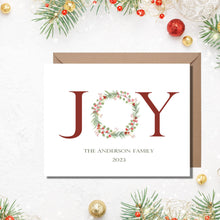 Load image into Gallery viewer, Joy Christmas Cards, Personalized Cards, 4.25" x 5.5" with envelopes.