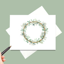 Load image into Gallery viewer, Sage, Cedar, Sweet Grass Wreath, Watercolor Note Card Set