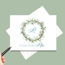 Load image into Gallery viewer, Sage, Cedar Sweetgrass Wreath, Note Cards, Personalized 4.25" x 5.5" with envelopes.