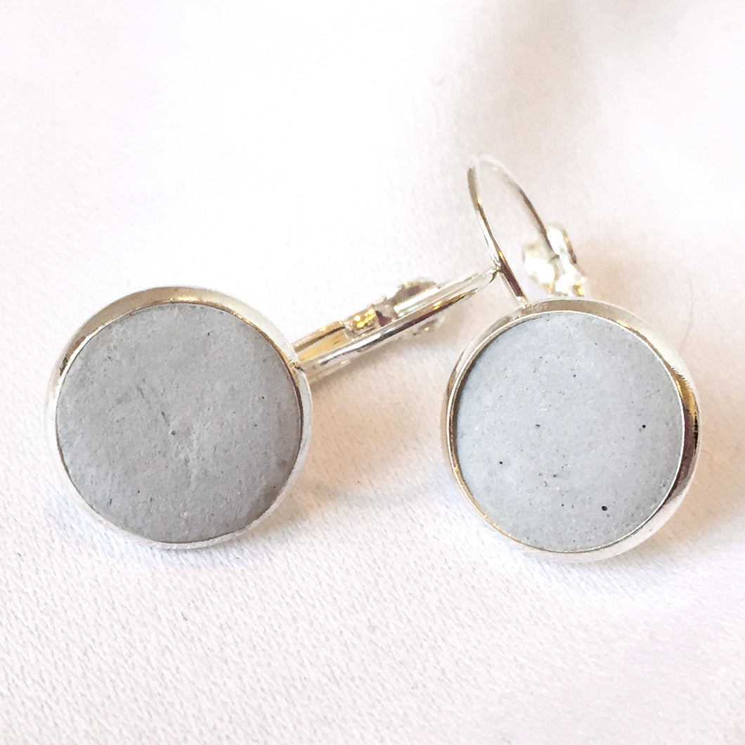 Concrete Earrings, 12mm Lever back Earrings in Silver