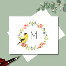 Load image into Gallery viewer, Note Cards, Spring Wreath with Yellow Finch Note Card Set
